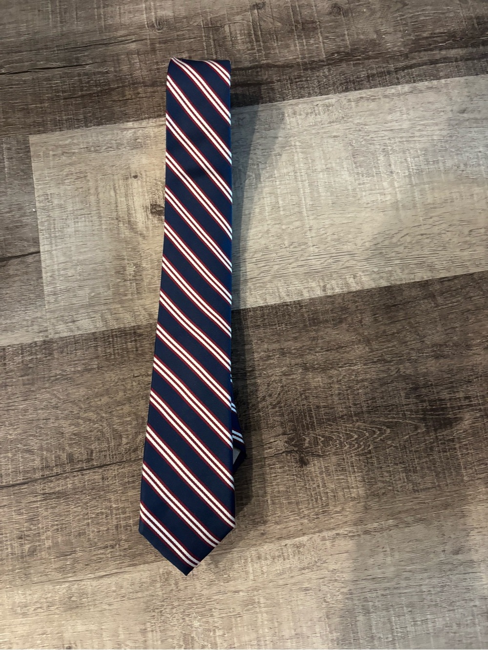 Wembley Navy Tie with Red and White Diagonal Stripes